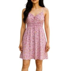 Tristan strappy floral mini dress, 12, smocked, ruffled skirt, pinks, Feminine